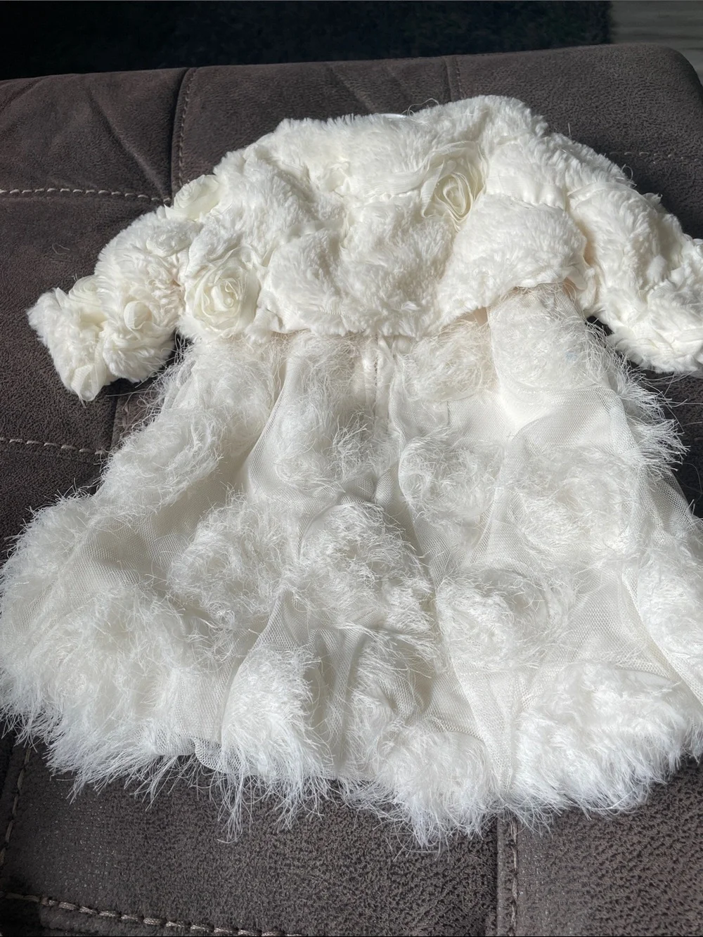 Bonnie Baby Cream Faux Fur Cape and Dress Set